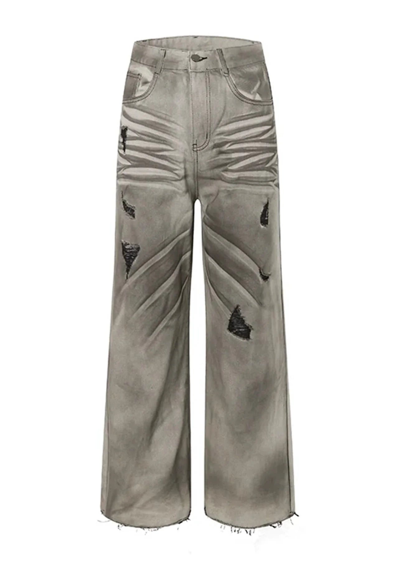 White base vintage faded denim wide pants