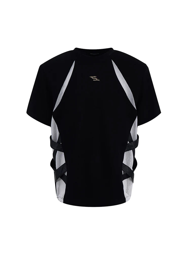Mesh Splicing Short Sleeve Tee