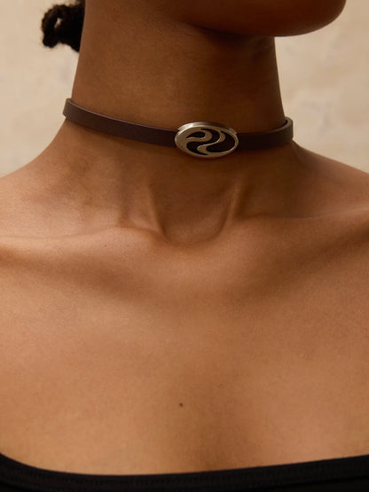 Meta Symbolic design Leather Choker