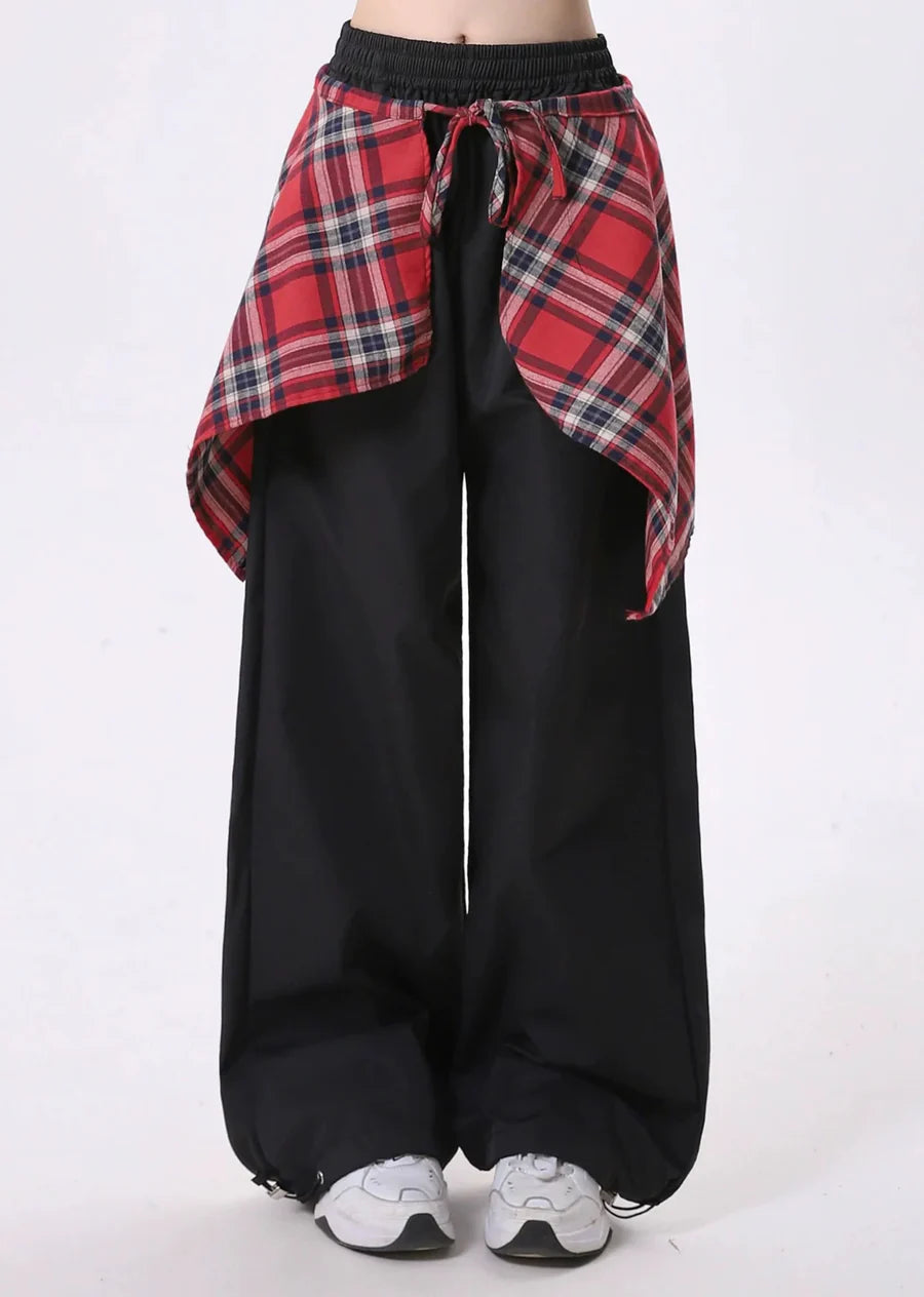 Waist check design sweat style wide pants RH0130