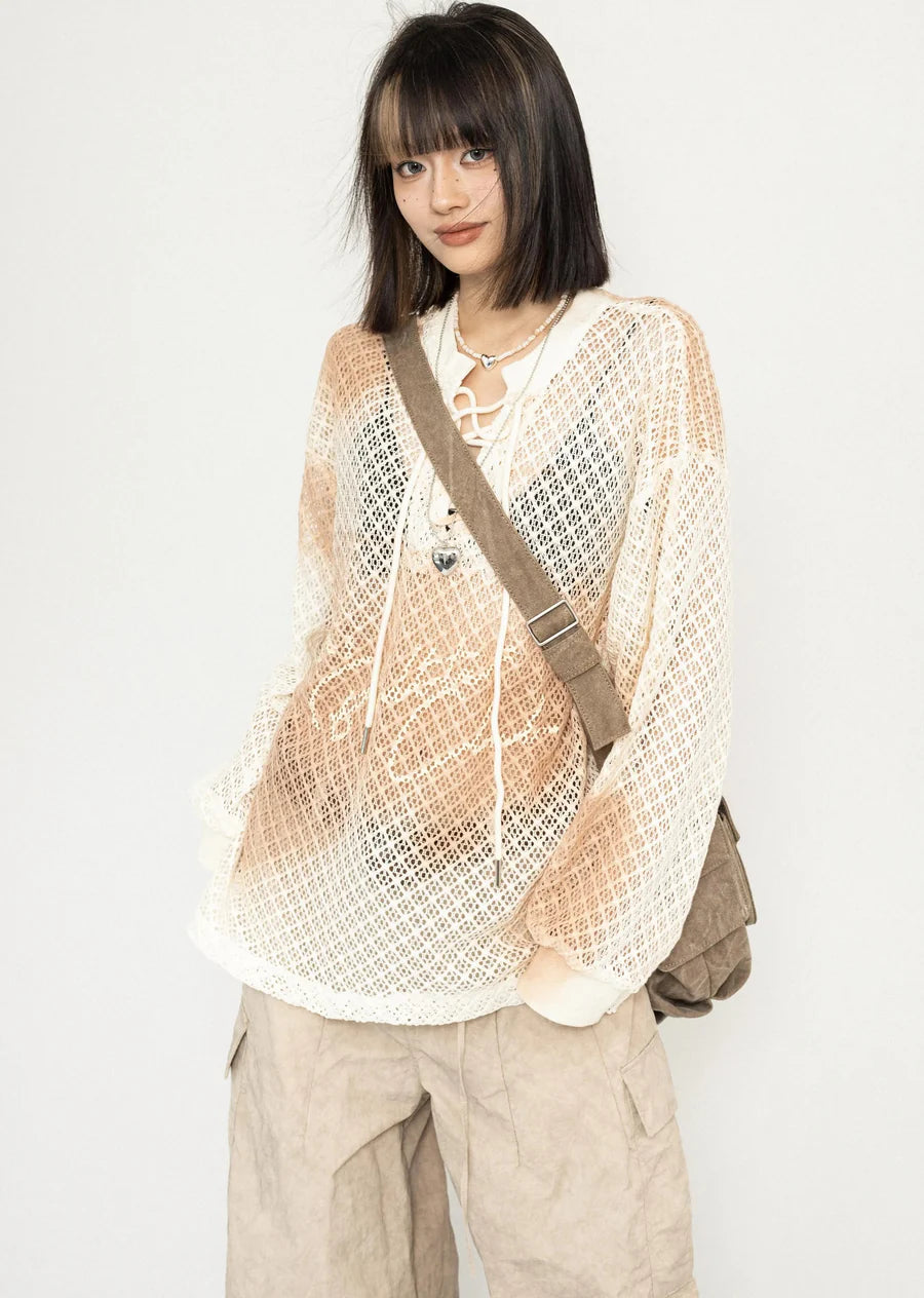 See-through active mesh design double over knit