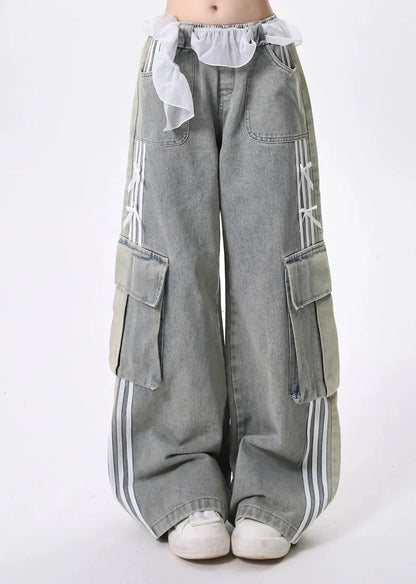 Waist frill gimmick line cargo sweat pants RH0122