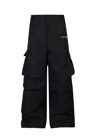 Tuck plus cargo design simple color wide pants RH0129