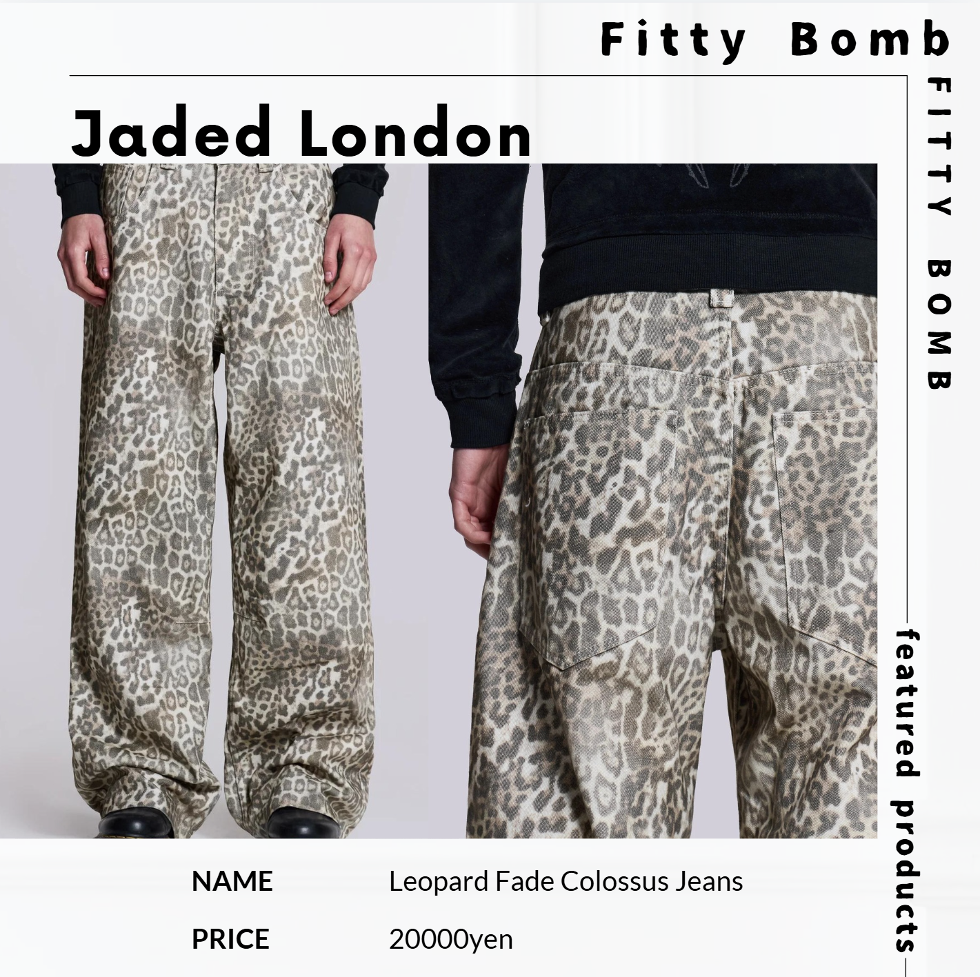 《Jaded London》Leopard Fade Colossus Jeans