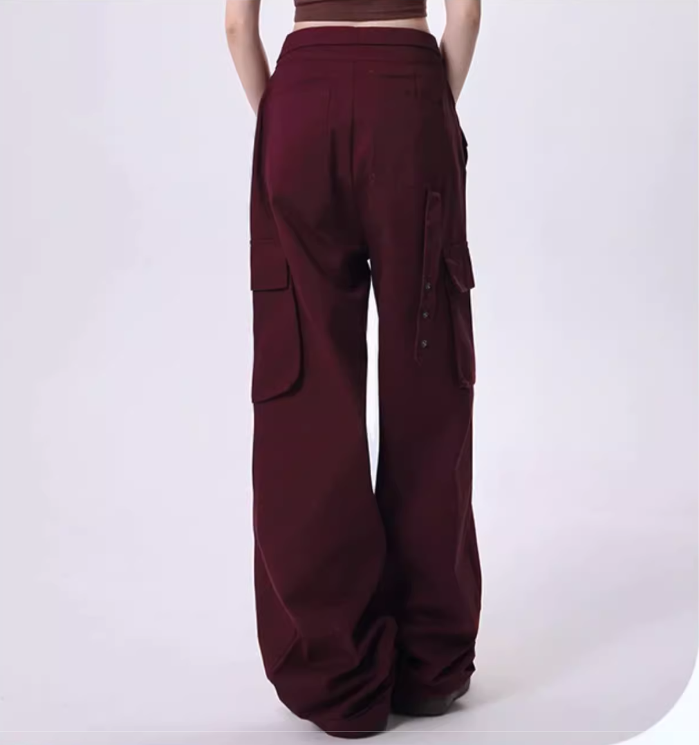 Cuffs exposed design wide silhouette cargo pants