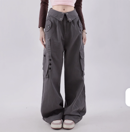 Cuffs exposed design wide silhouette cargo pants