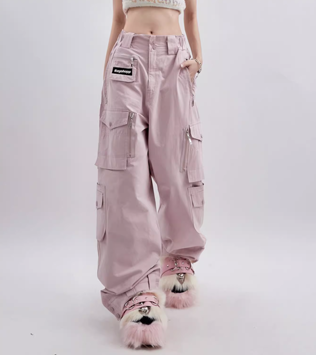 Pink slim fit cargo pants