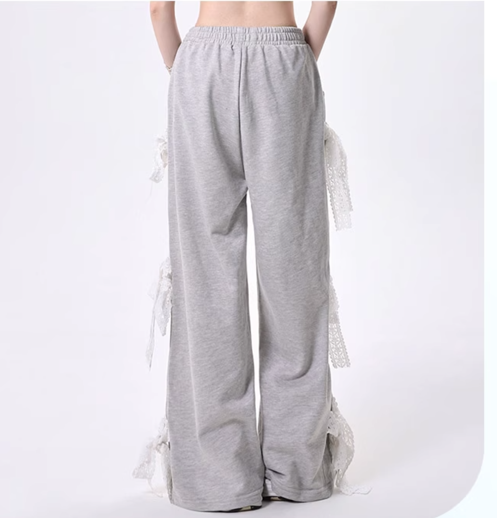 Side ribbon design sweat pants