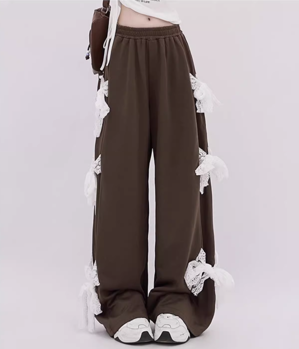 Side ribbon design sweat pants