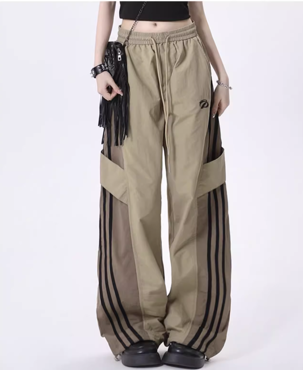 Side split stripe design casual pants