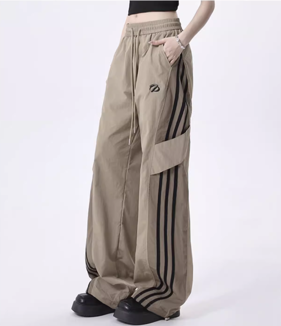 Side split stripe design casual pants