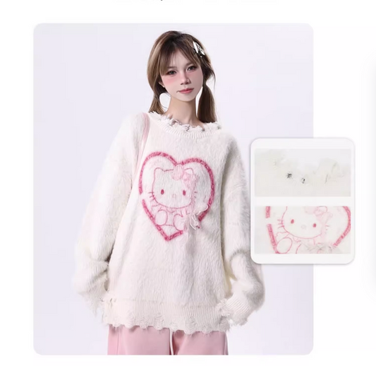 Kitty colab knit sweater white