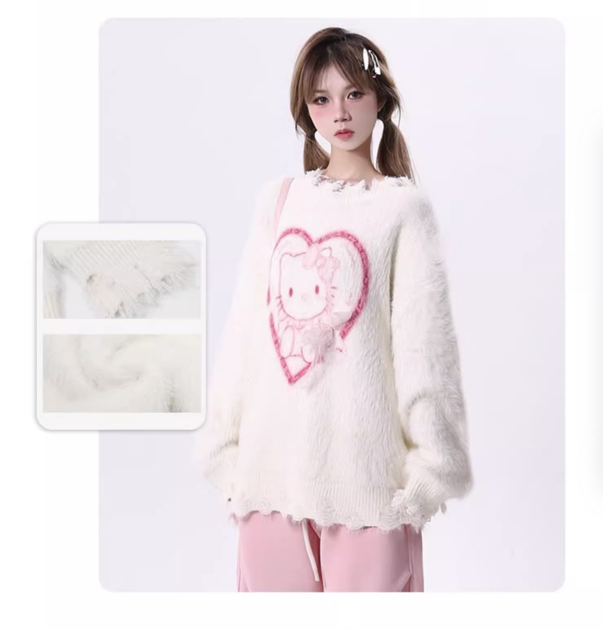 Kitty colab knit sweater white