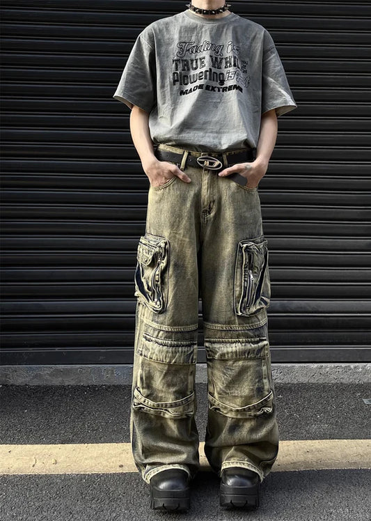 Grunge style vintage color denim cargo pants