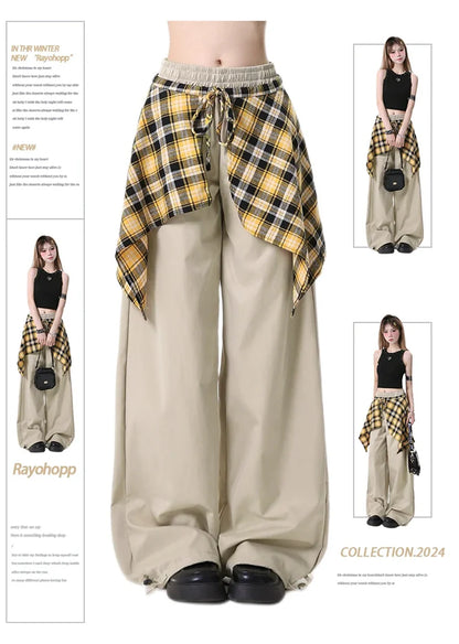 Waist check design sweat style wide pants RH0130