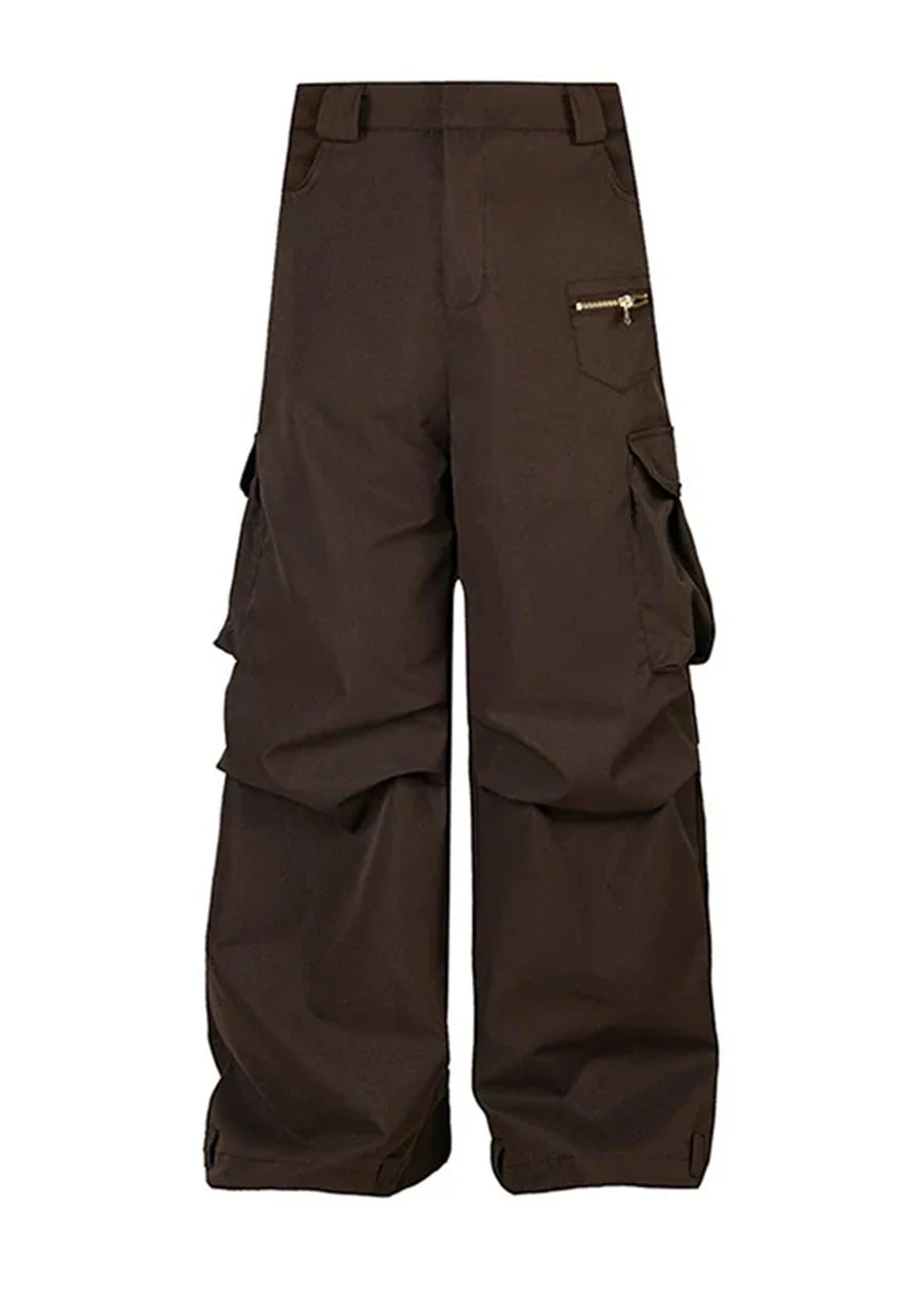 Tuck plus cargo design simple color wide pants RH0129