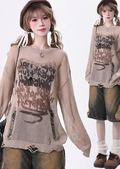 All-over grunge distressed Y2K sweater RH0117