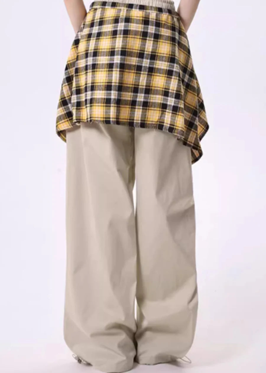 Waist check design sweat style wide pants RH0130