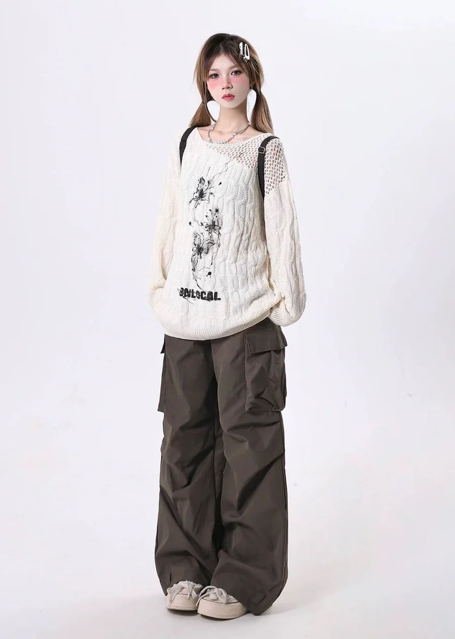 Tuck plus cargo design simple color wide pants RH0129