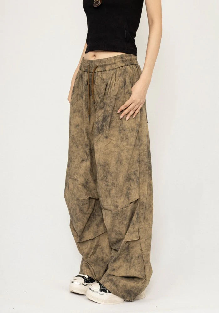 Random dull color wide straight silhouette design pants