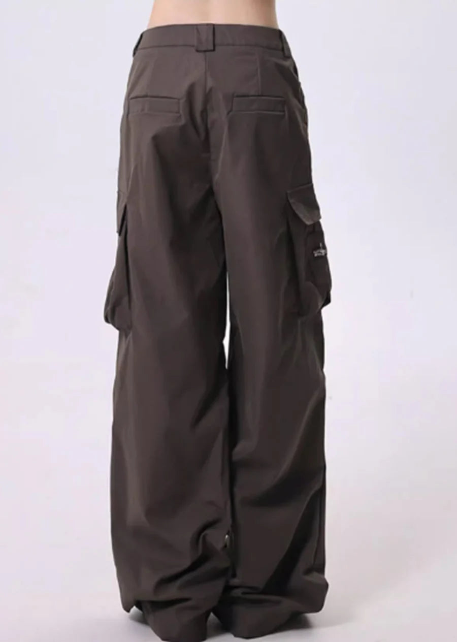 Tuck plus cargo design simple color wide pants RH0129