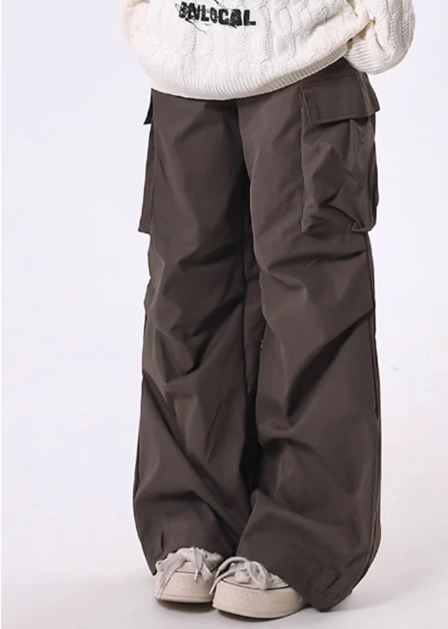 Tuck plus cargo design simple color wide pants RH0129