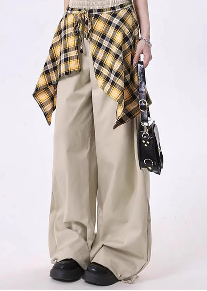 Waist check design sweat style wide pants RH0130