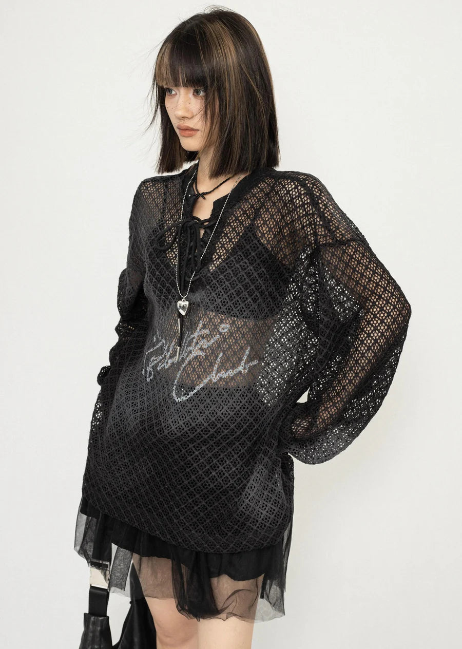 See-through active mesh design double over knit