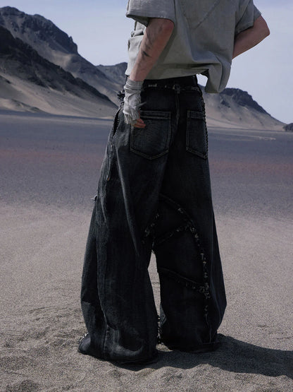 Folded Structure Baggy Jeans