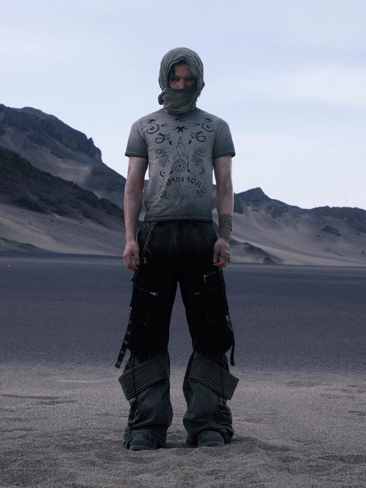 Desert Distressed Denim Cargo Pants