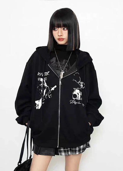 Monotone color casual design full zip hoodie