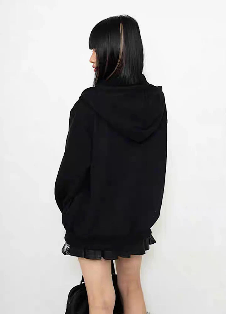 Monotone color casual design full zip hoodie