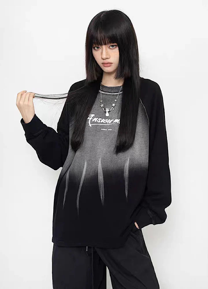 Middle gradation wash flame long sleeve T-shirt