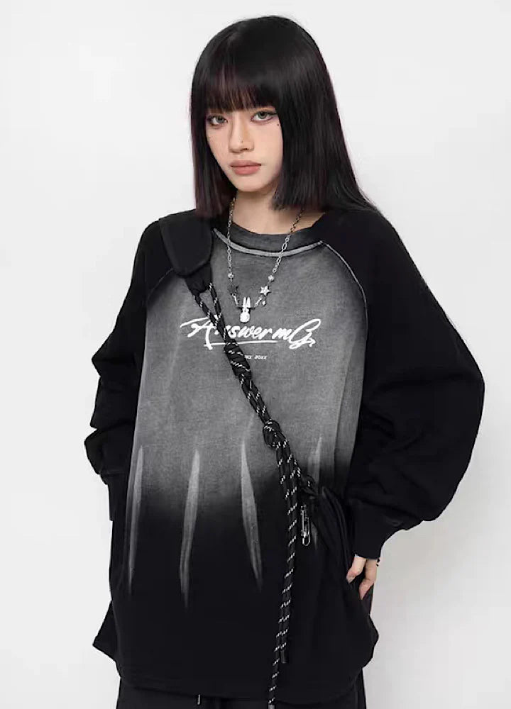 Middle gradation wash flame long sleeve T-shirt