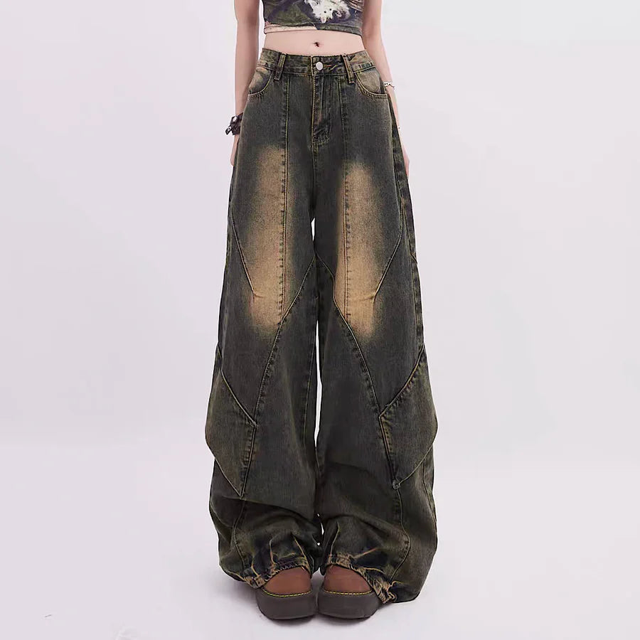 Vintage wash design grunge style denim pants RH0081