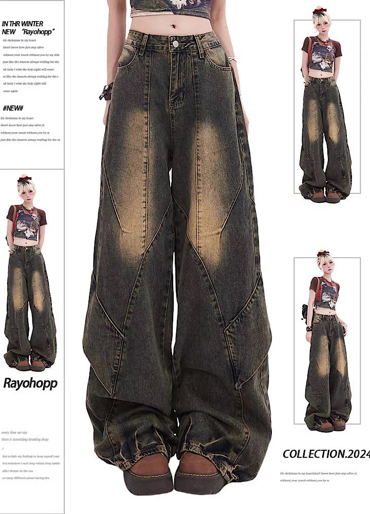 Vintage wash design grunge style denim pants RH0081