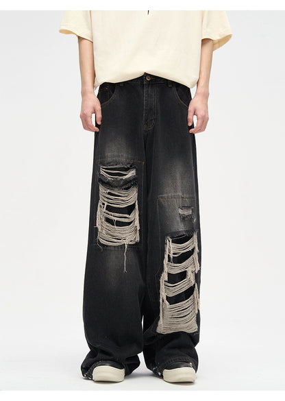 Heavy silhouette damage jeans