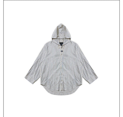 Over size stripe hoodedgranpa-shirts