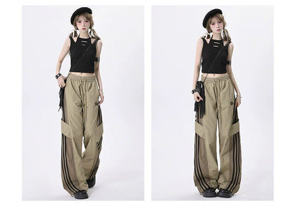 Side split stripe design casual pants