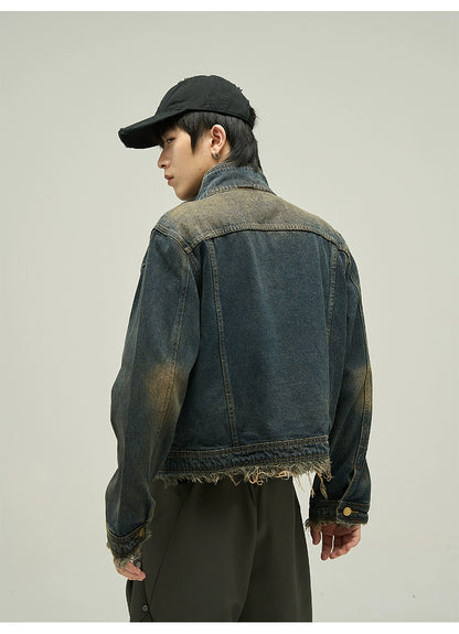 Cropped design washed denim jacket