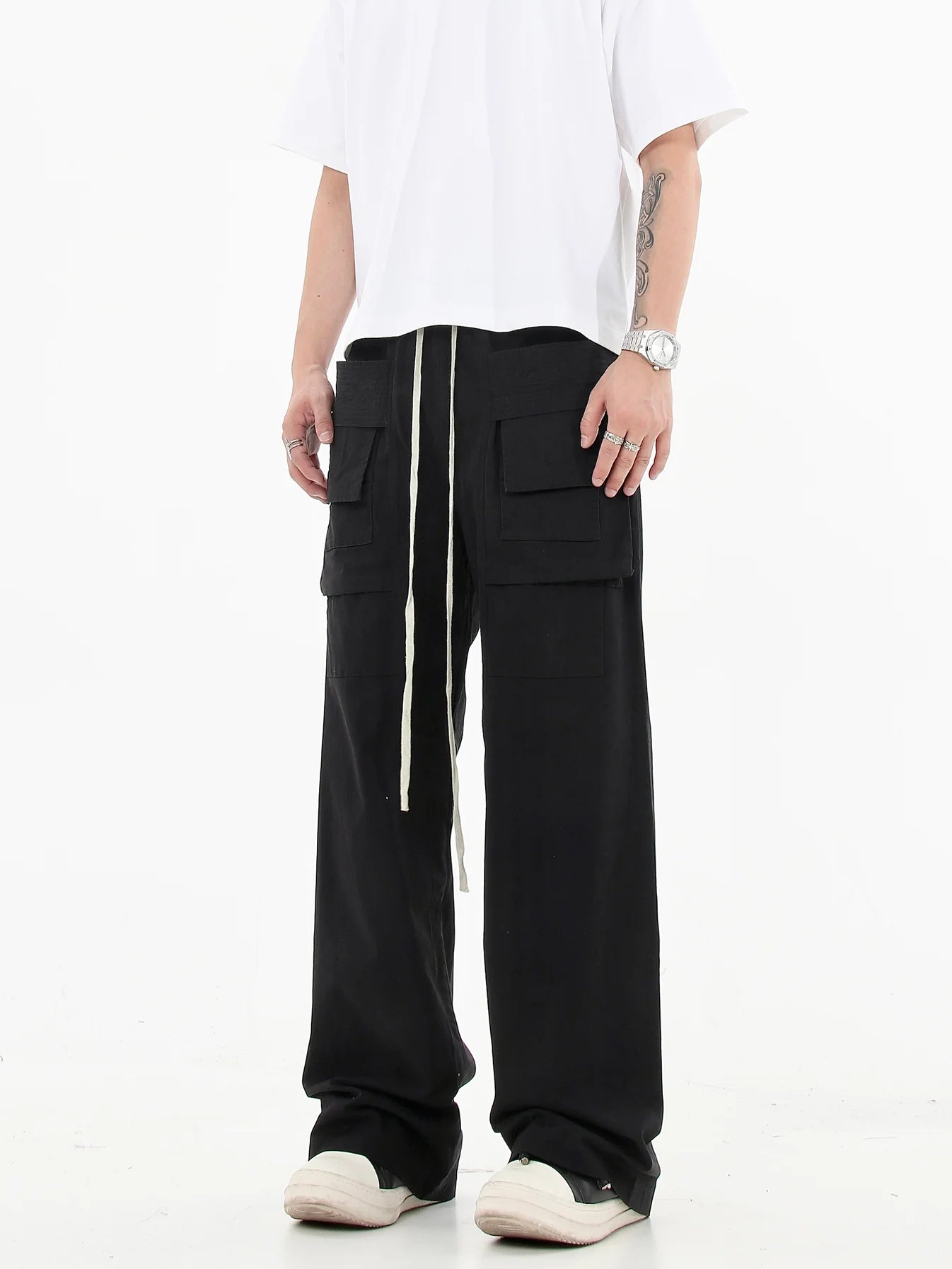 Multi-Pocket Drawstring Work Pants