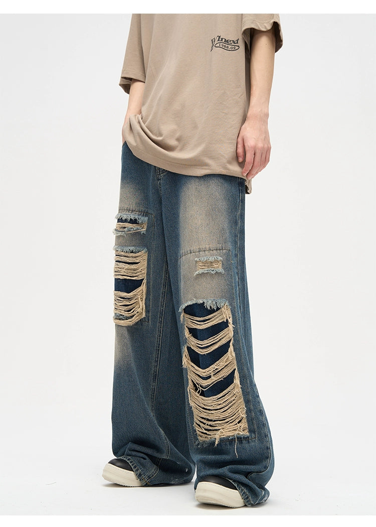 Heavy silhouette damage jeans