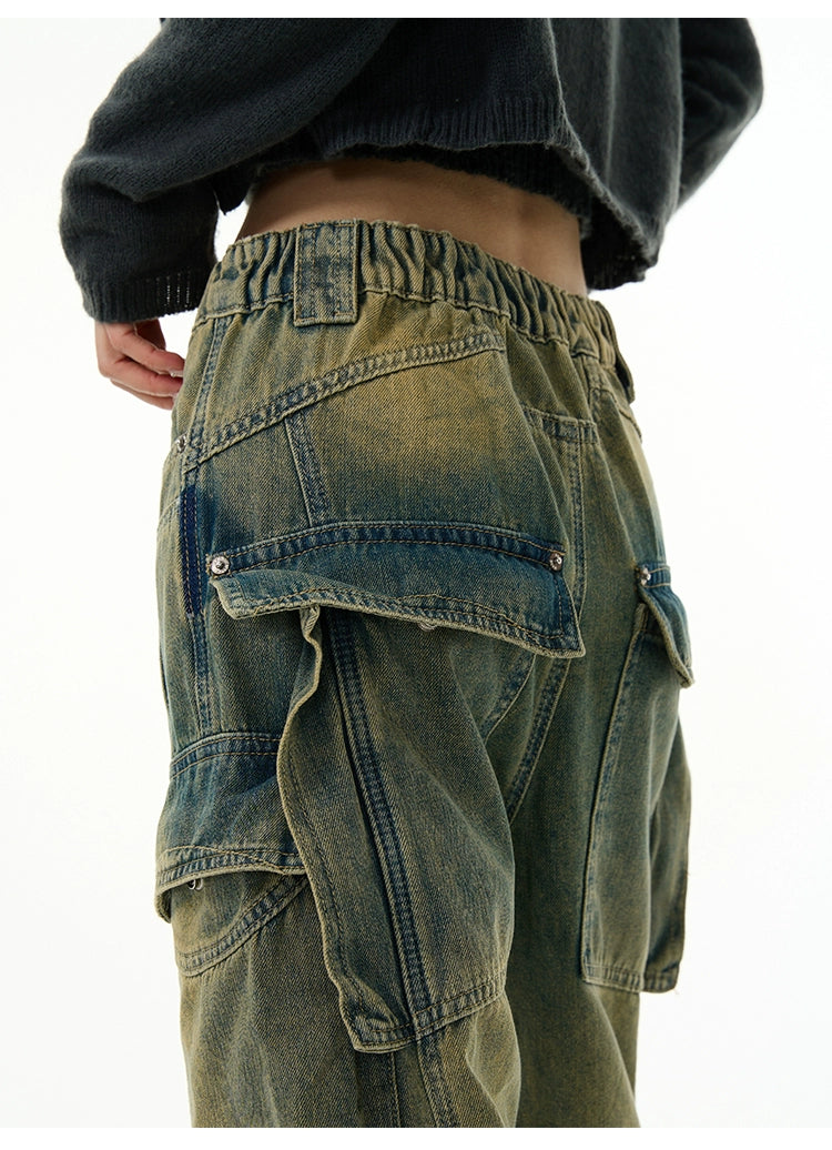 Desert washed multi pocket cargo denim