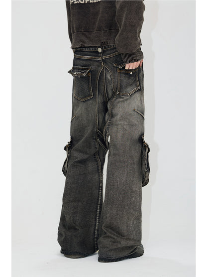 Heavy Washed Black Cargo Denim