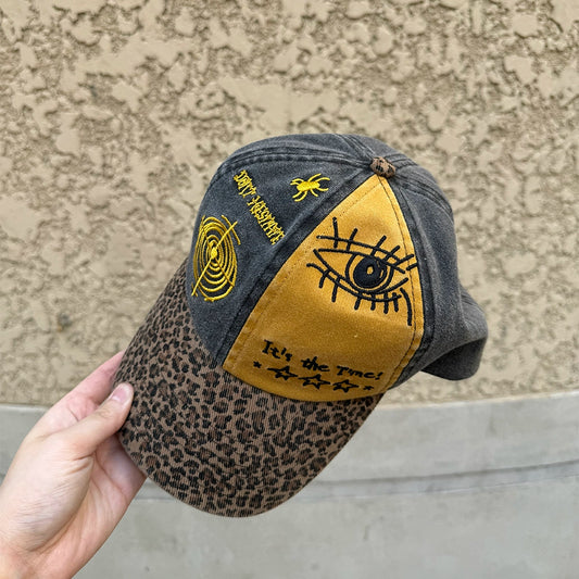 Leopard design denim cap