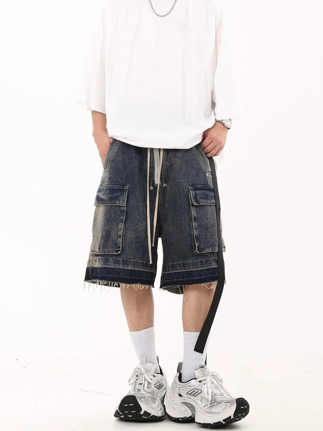 Drawstring Half Denim Pants