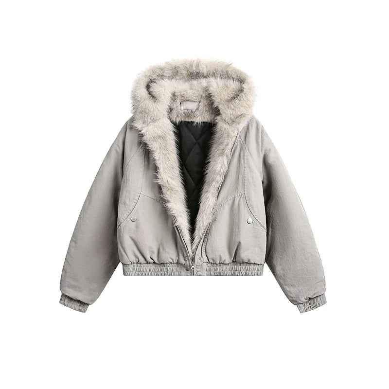 Fur Zipper Hooded Jacket