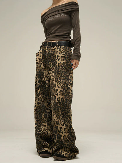 Leopard Wide Denim Pants