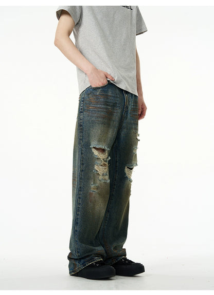 Straight silhouette washed jeans