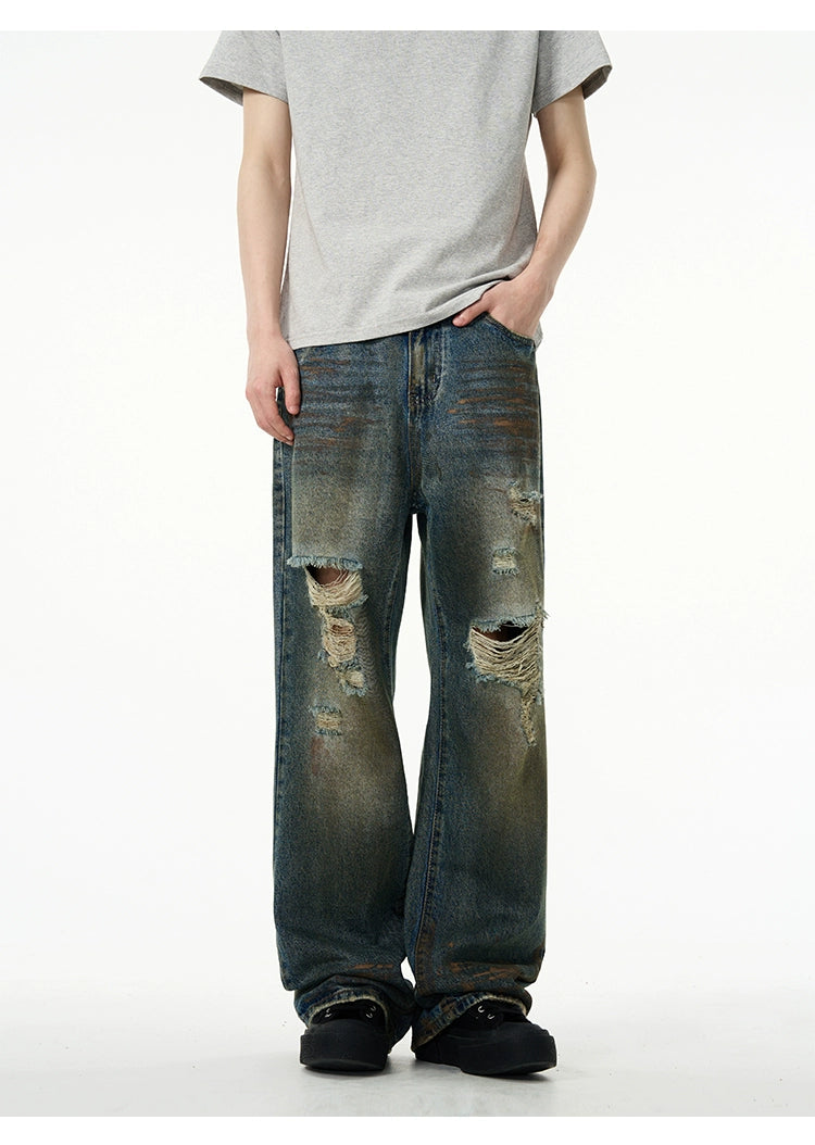 Straight silhouette washed jeans